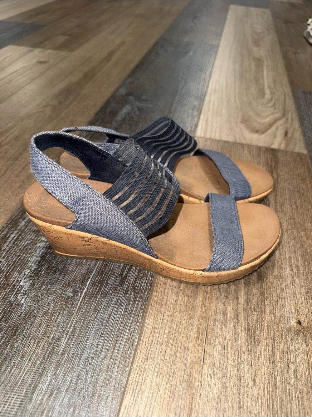 Womenβs Skechers Blue Wedge Sandals - Casual Elastic Slingback
